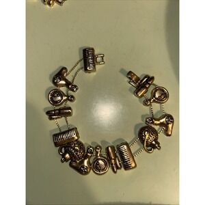 Vtg Goldette Hairstylist Sliding Bracelet~11 Sliding Charms Boho Whimsical